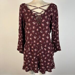 ❤️ American Eagle Outfitters Floral Burgundy Romper M